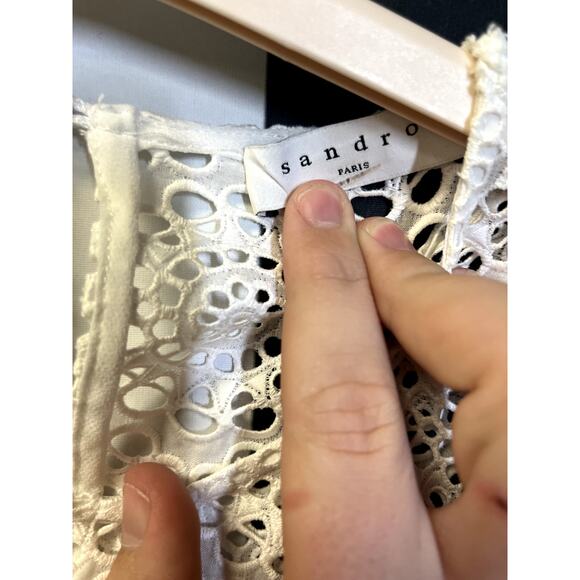 SANDRO Justin Broderie Anglaise-Paneled Jacquard Mini Dress White Size 40/L - Picture 7 of 12